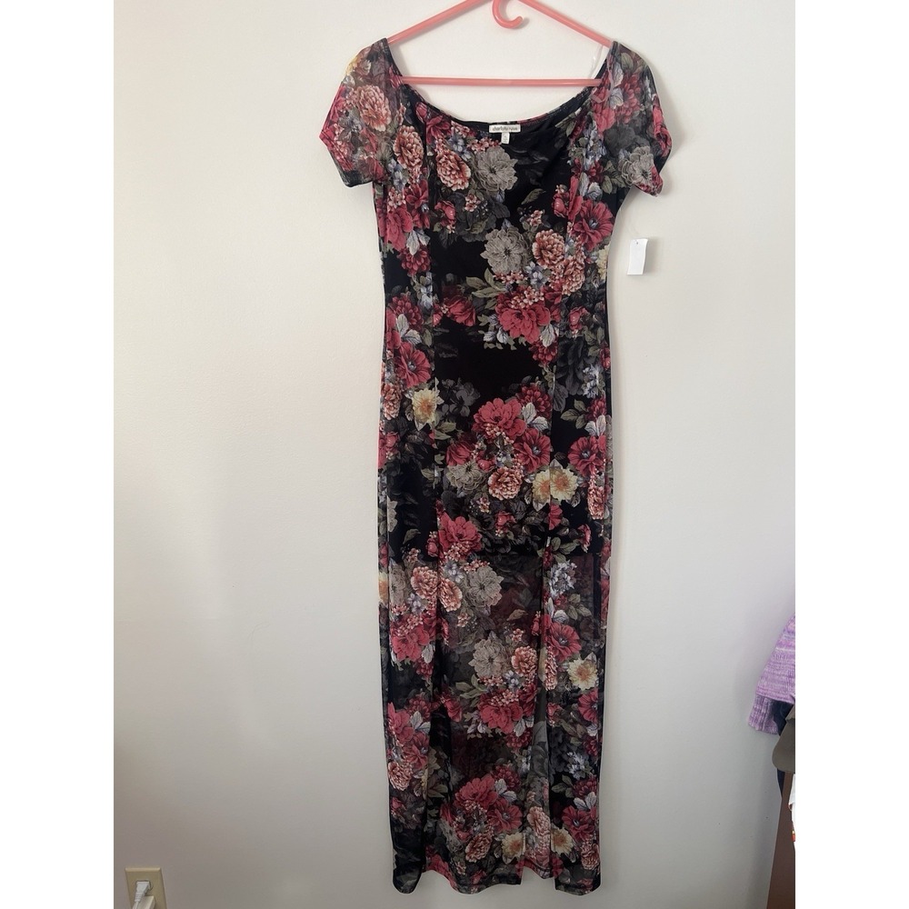 Y2K Charlotte Russe Womens Sheer Maxi Dress Size XL Floral Cap Sleeve NWT